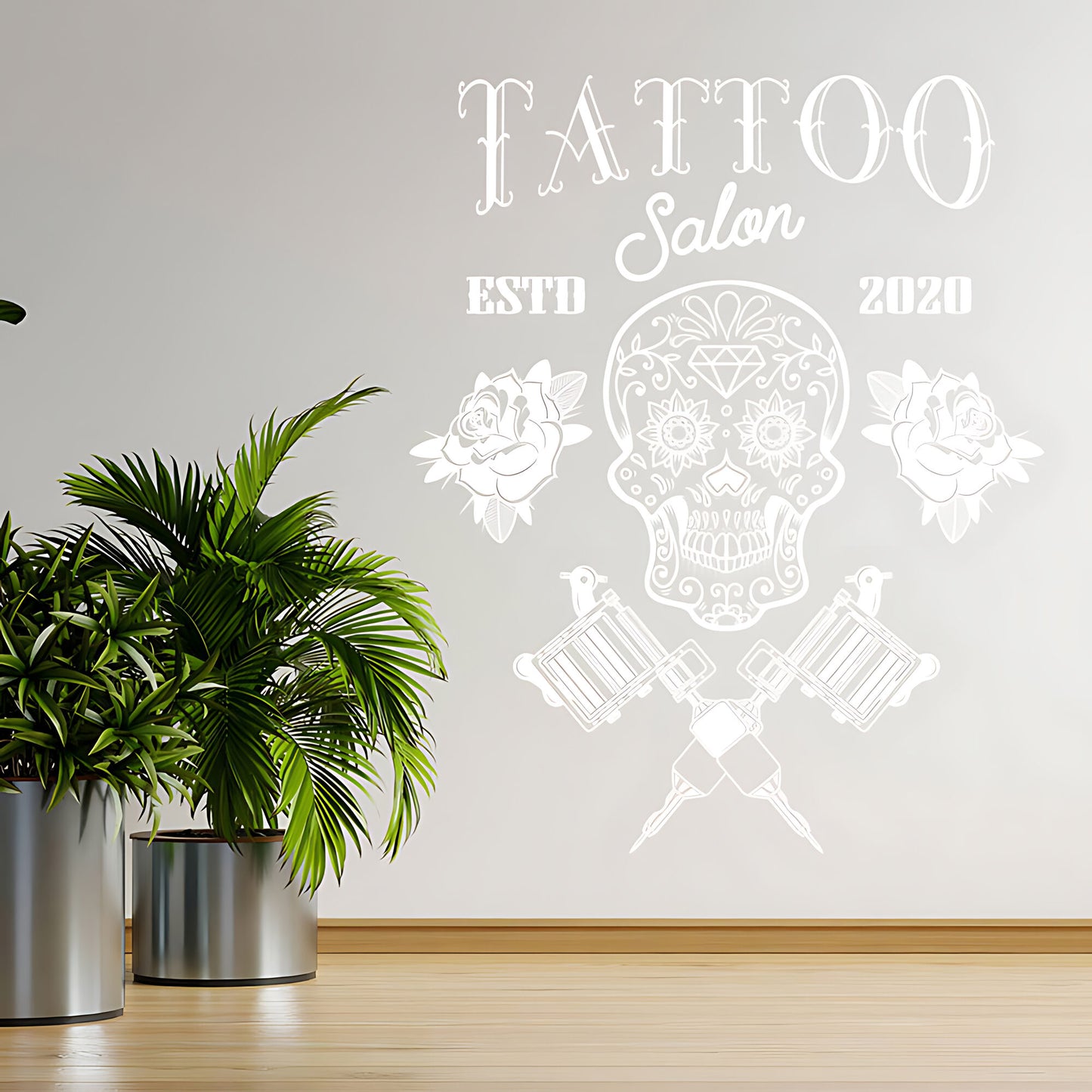 Tattooist Skull Graphics Wall Sticker for Tattoo Parlour Decor