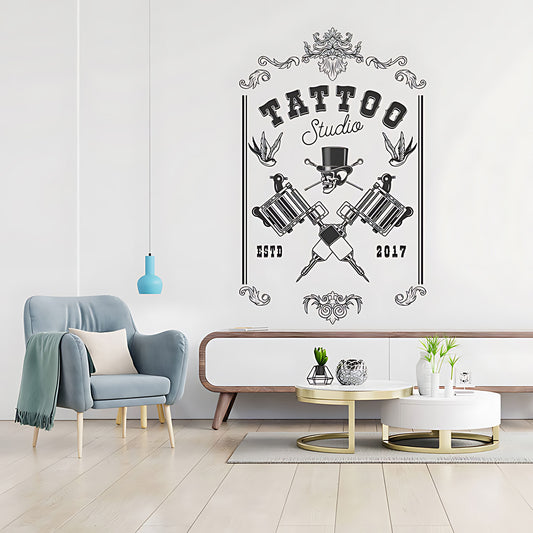 Tattoo Parlour Skull Art Wall Sticker with Bold Quote Decal