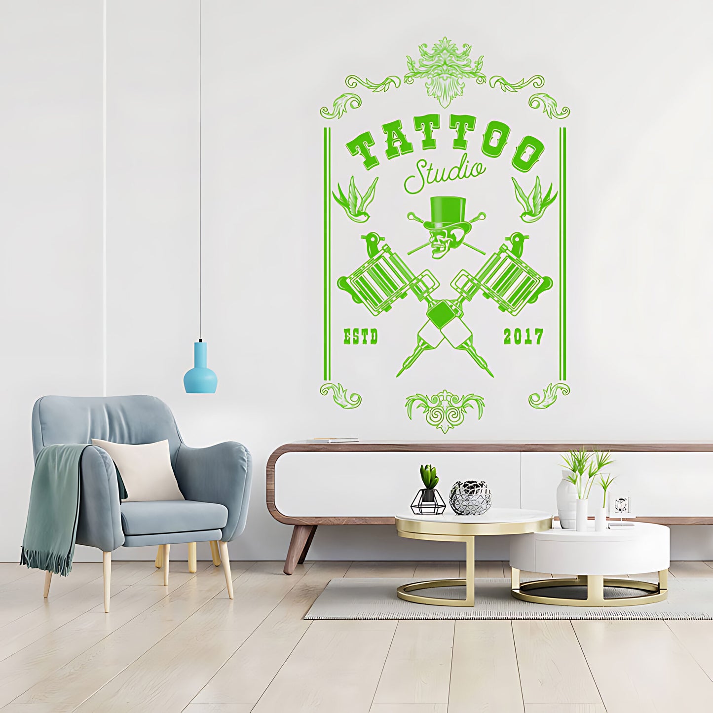 Tattoo Parlour Skull Art Wall Sticker with Bold Quote Decal