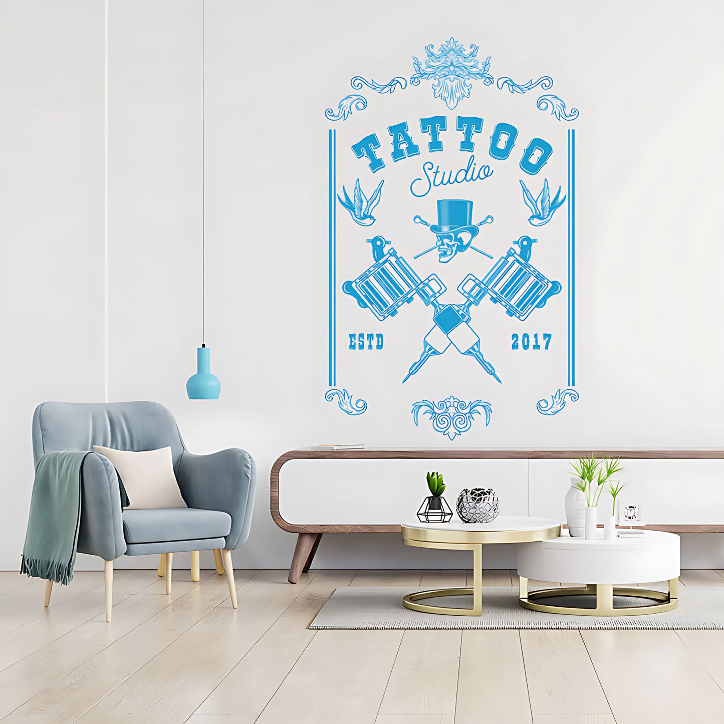Tattoo Parlour Skull Art Wall Sticker with Bold Quote Decal