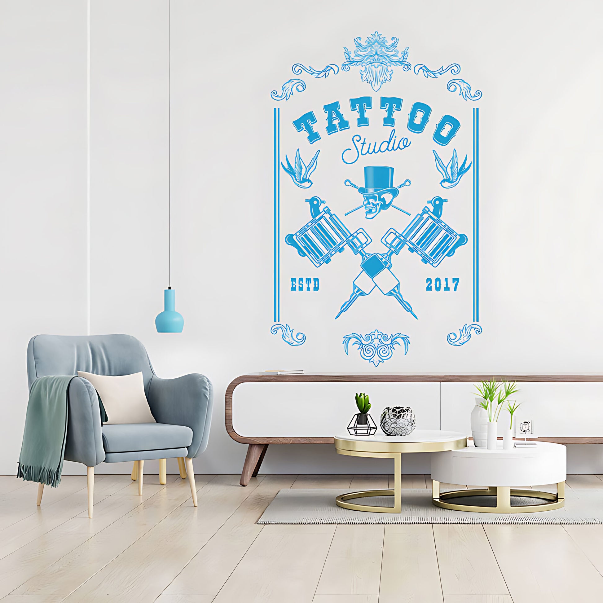 Tattoo Parlour Skull Art Wall Sticker with Bold Quote Decal