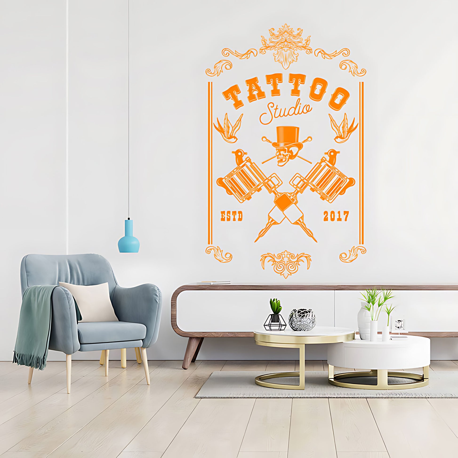 Tattoo Parlour Skull Art Wall Sticker with Bold Quote Decal