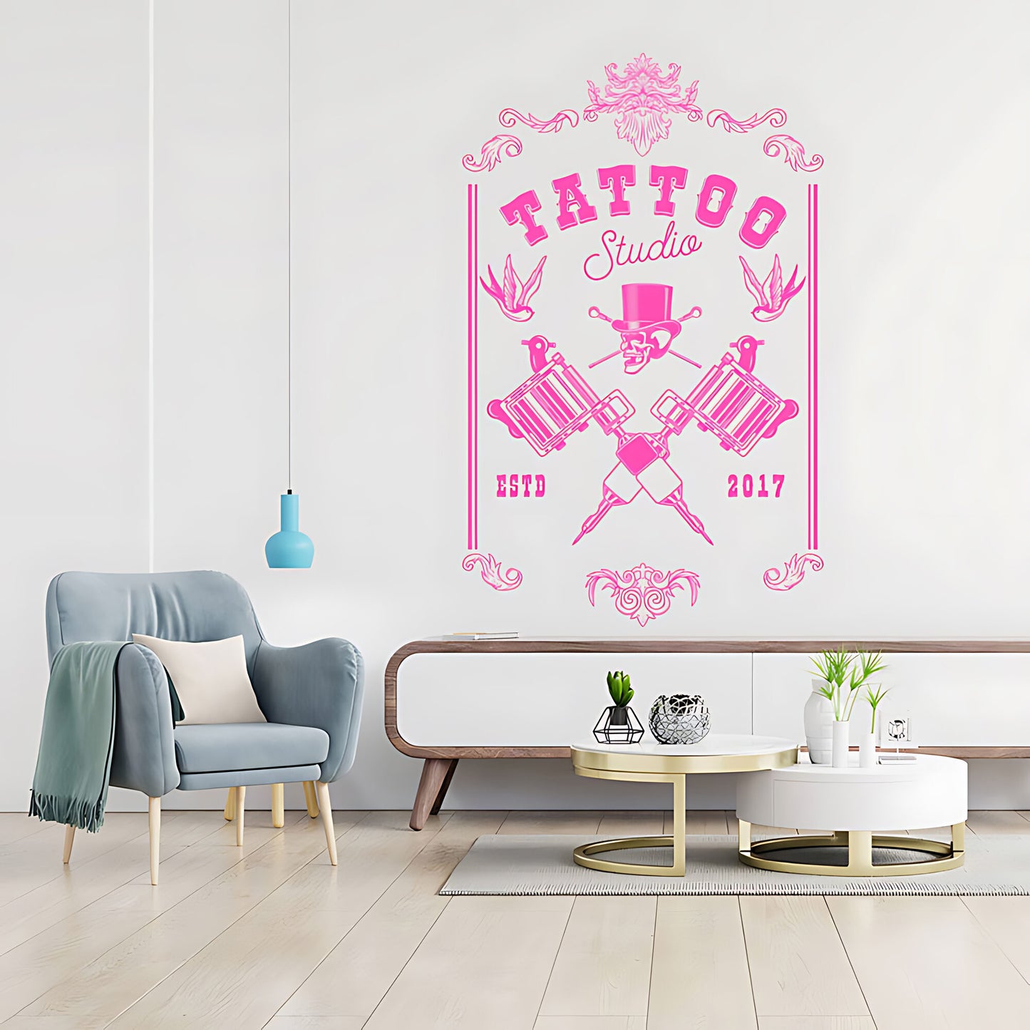 Tattoo Parlour Skull Art Wall Sticker with Bold Quote Decal