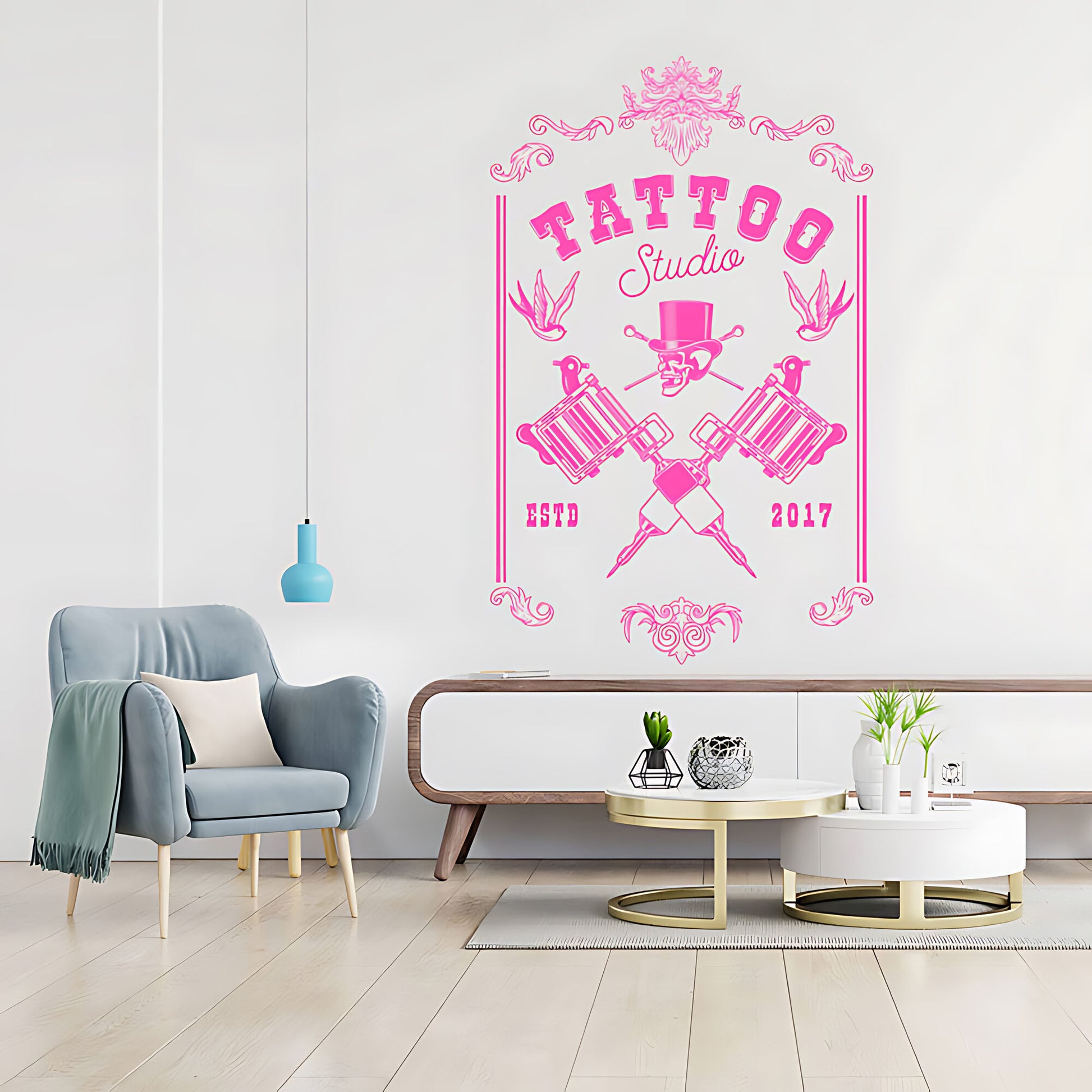 Tattoo Parlour Skull Art Wall Sticker with Bold Quote Decal