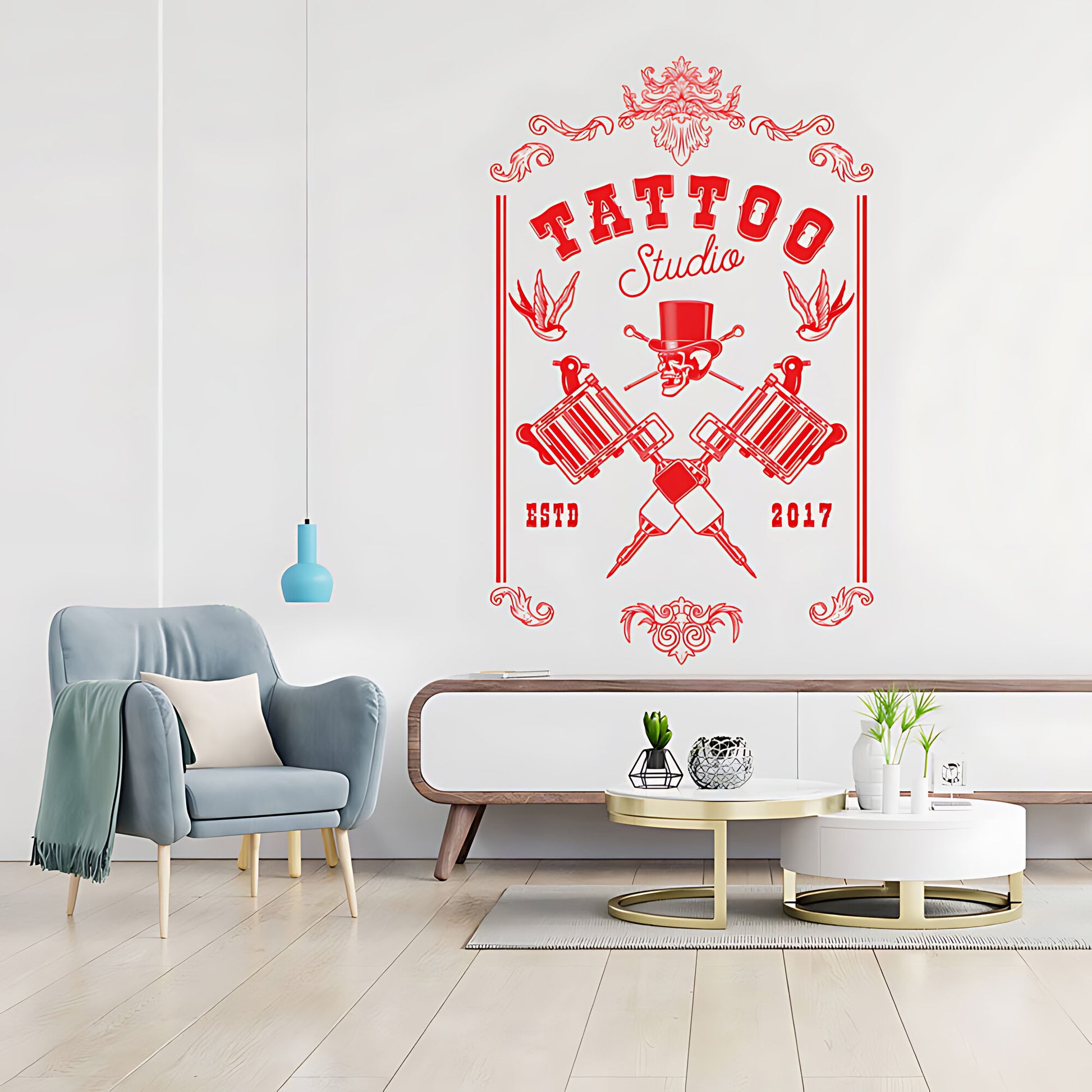Tattoo Parlour Skull Art Wall Sticker with Bold Quote Decal