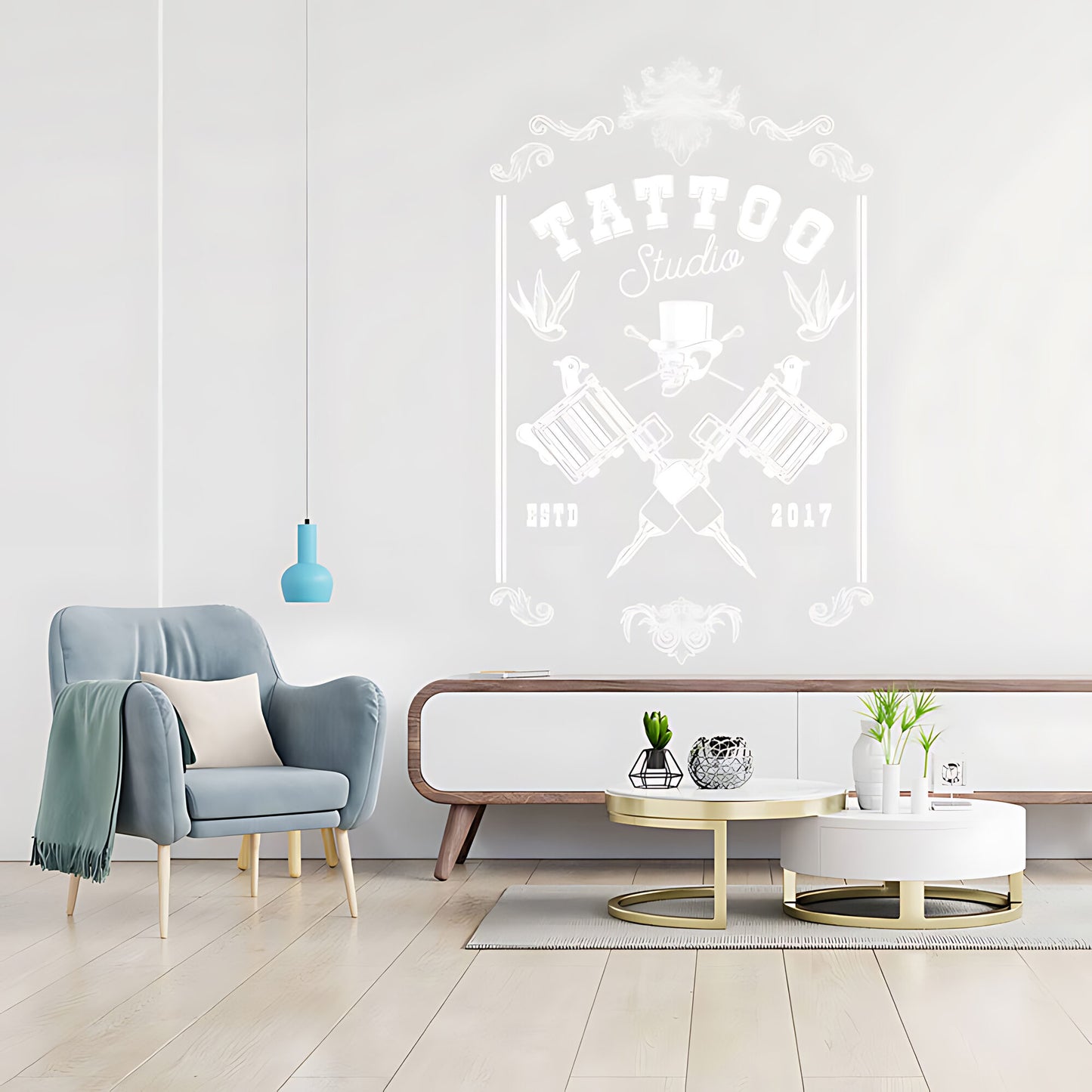 Tattoo Parlour Skull Art Wall Sticker with Bold Quote Decal