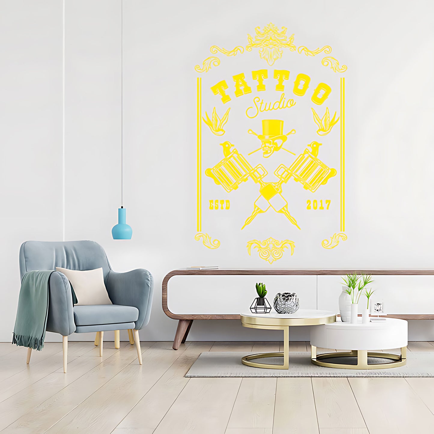 Tattoo Parlour Skull Art Wall Sticker with Bold Quote Decal