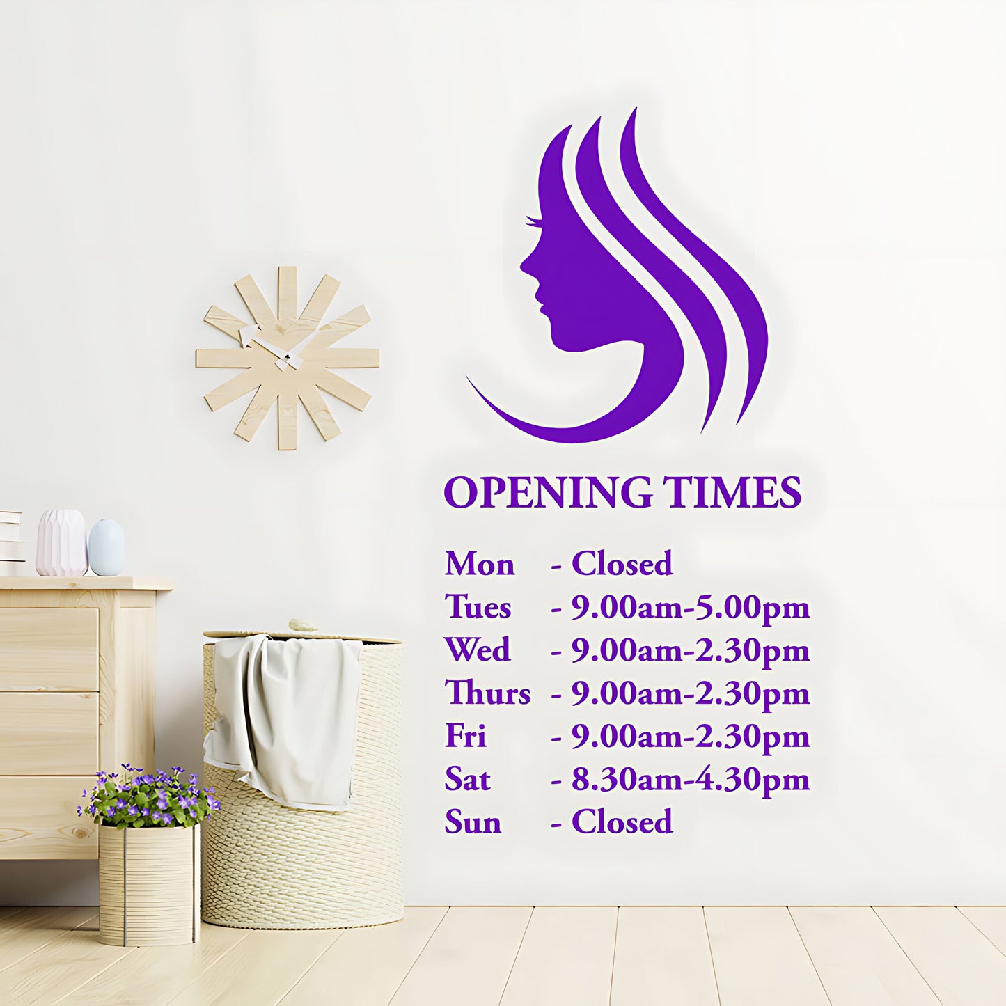 Hair & Beauty Salon Wall Sticker - Custom Opening Times Quote Decal