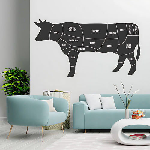 Beef Cuts Wall Sticker - Cow Butcher Diagram for Food Lovers