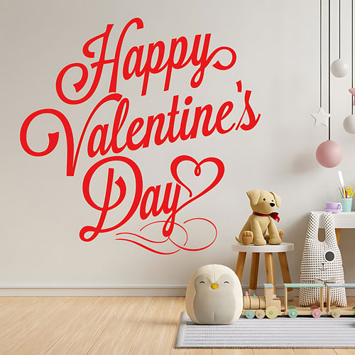 Happy Valentines Day Wall Sticker – Cursive Script Heart Decal