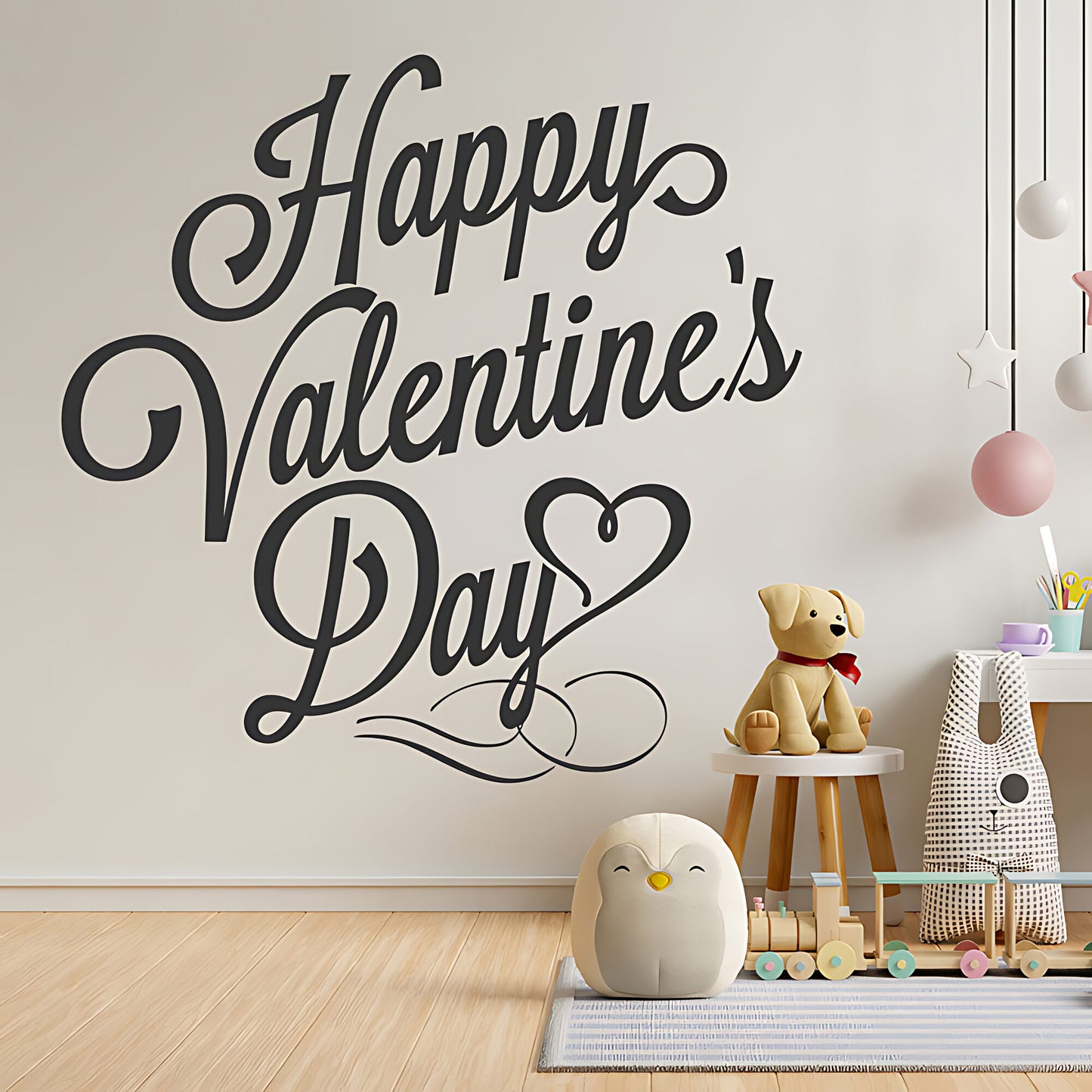 Happy Valentines Day Wall Sticker – Cursive Script Heart Decal