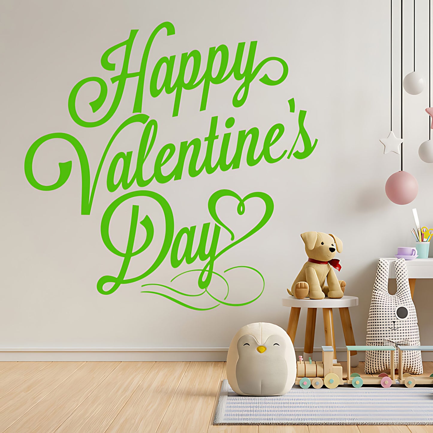 Happy Valentines Day Wall Sticker – Cursive Script Heart Decal