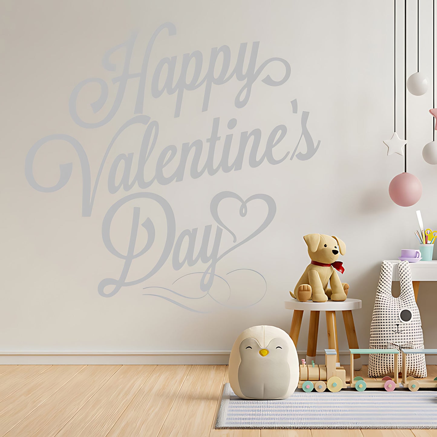 Happy Valentines Day Wall Sticker – Cursive Script Heart Decal
