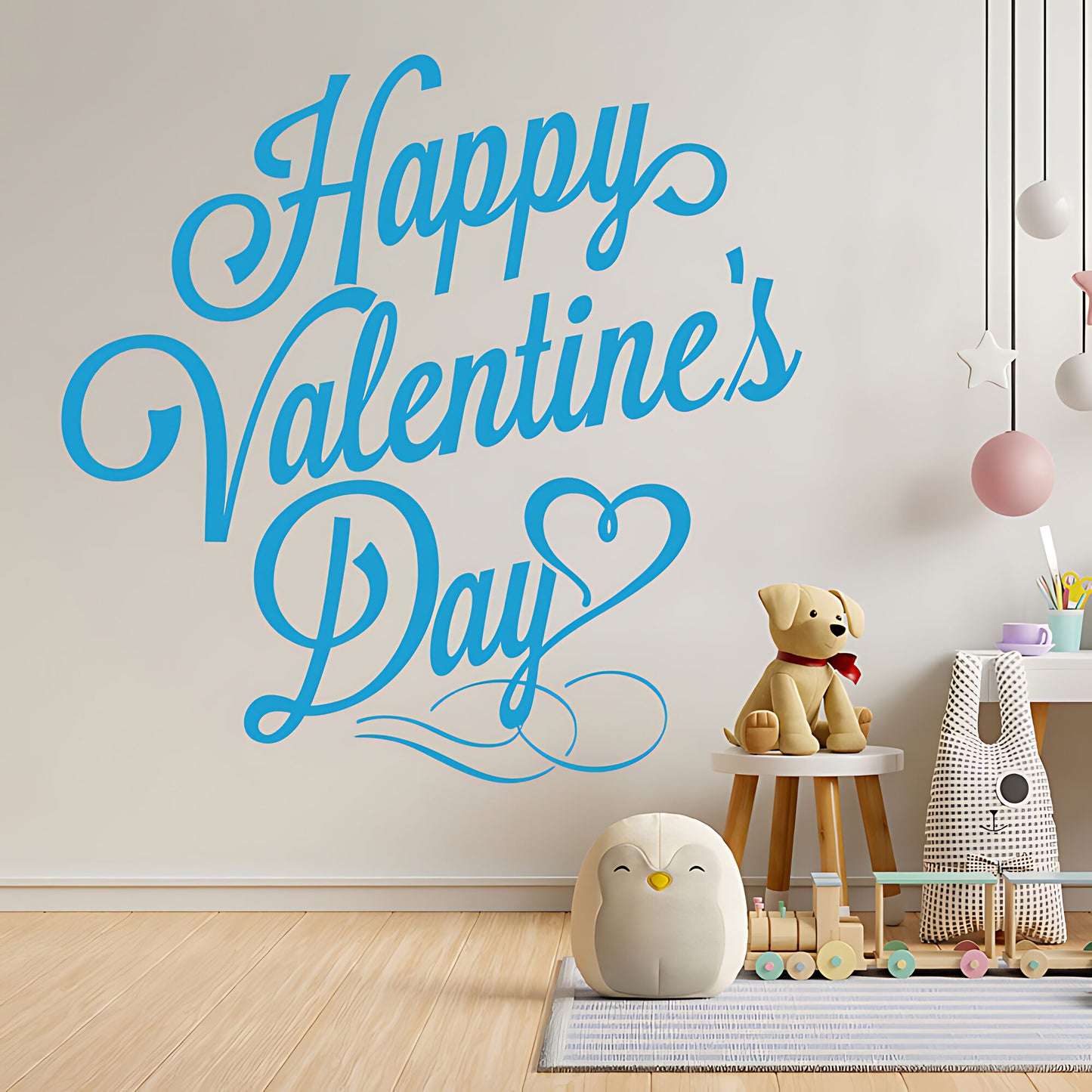 Happy Valentines Day Wall Sticker – Cursive Script Heart Decal