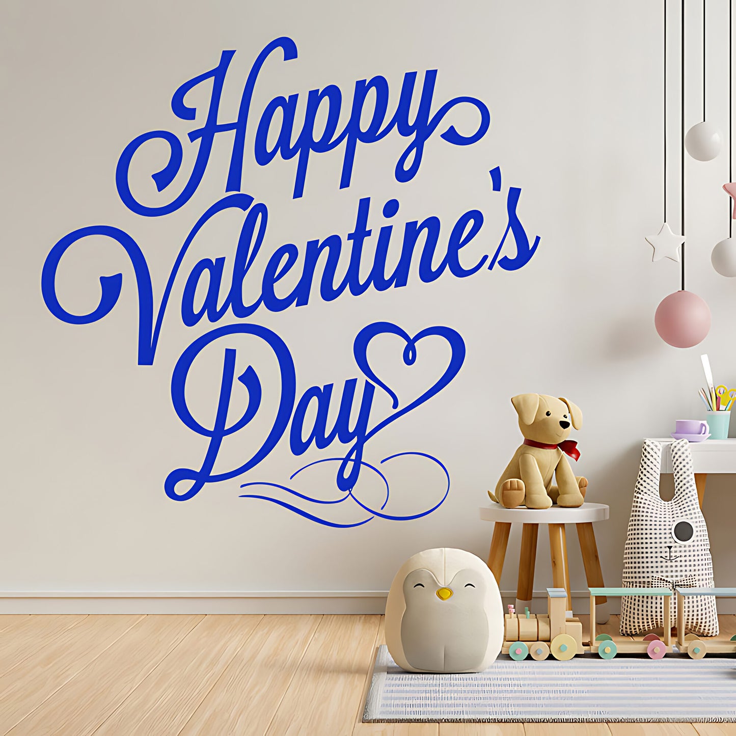 Happy Valentines Day Wall Sticker – Cursive Script Heart Decal
