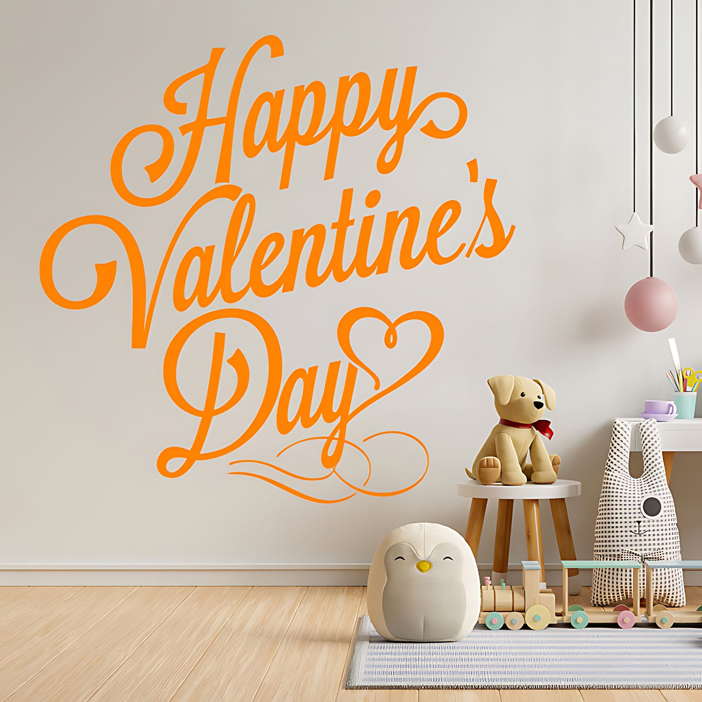 Happy Valentines Day Wall Sticker – Cursive Script Heart Decal