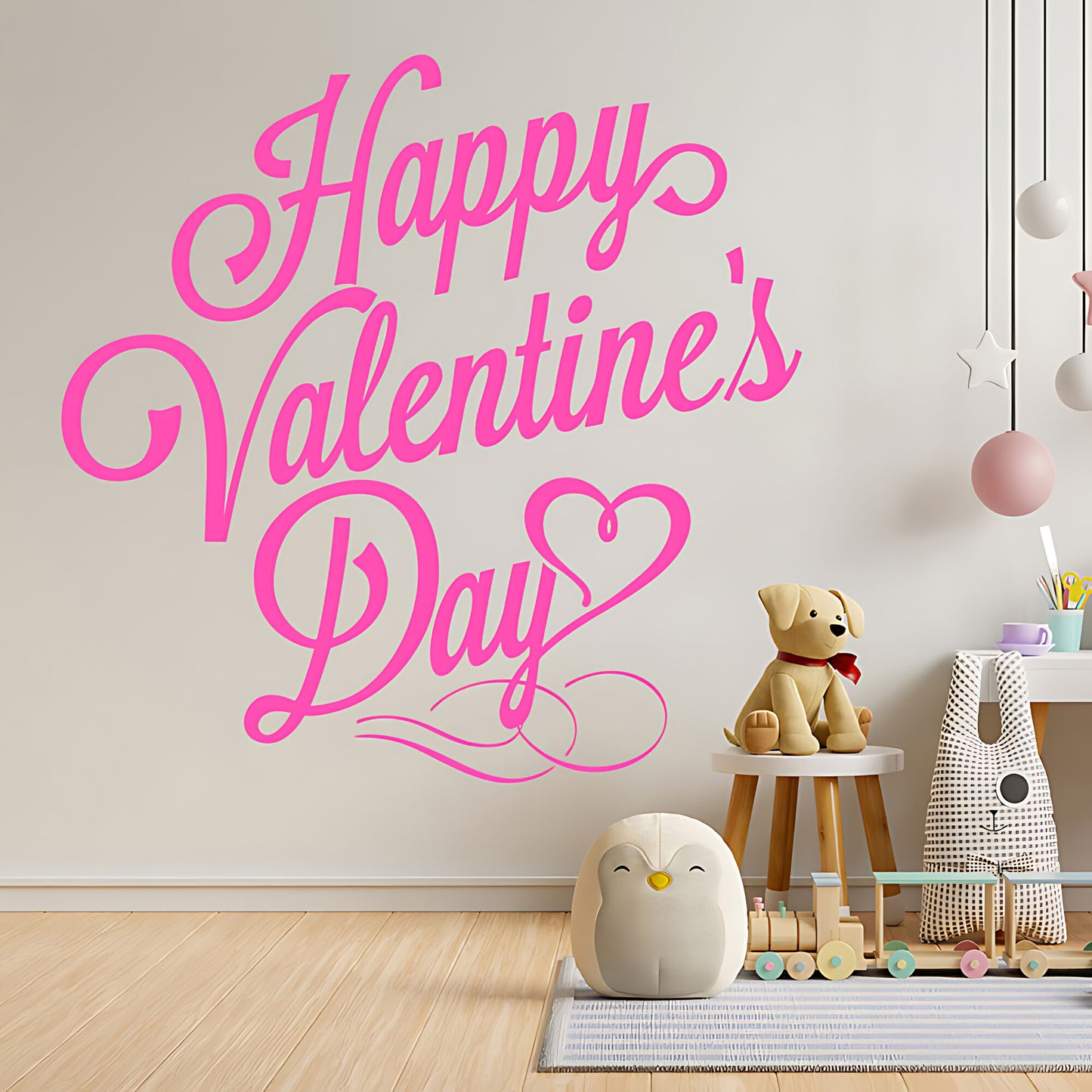 Happy Valentines Day Wall Sticker – Cursive Script Heart Decal