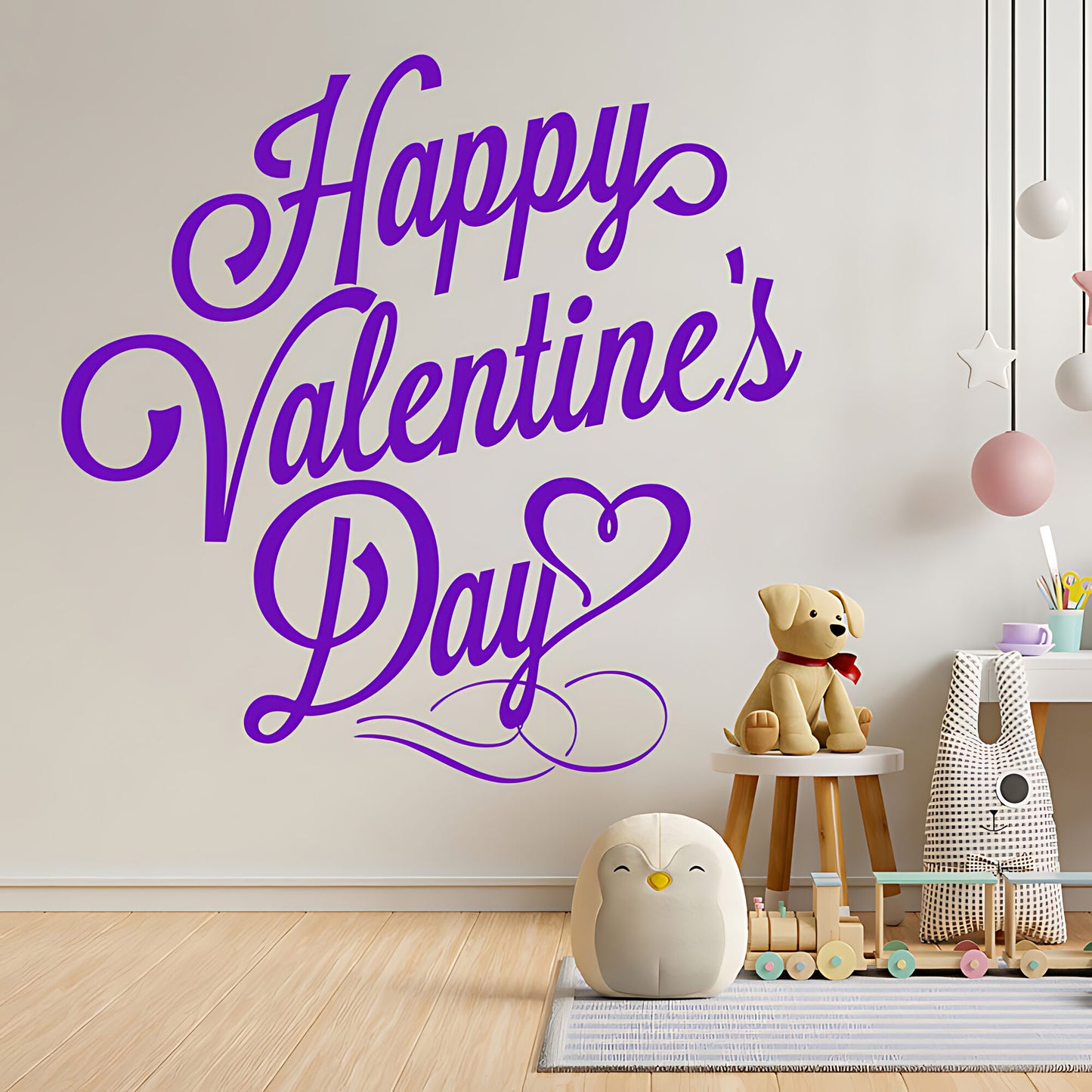 Happy Valentines Day Wall Sticker – Cursive Script Heart Decal