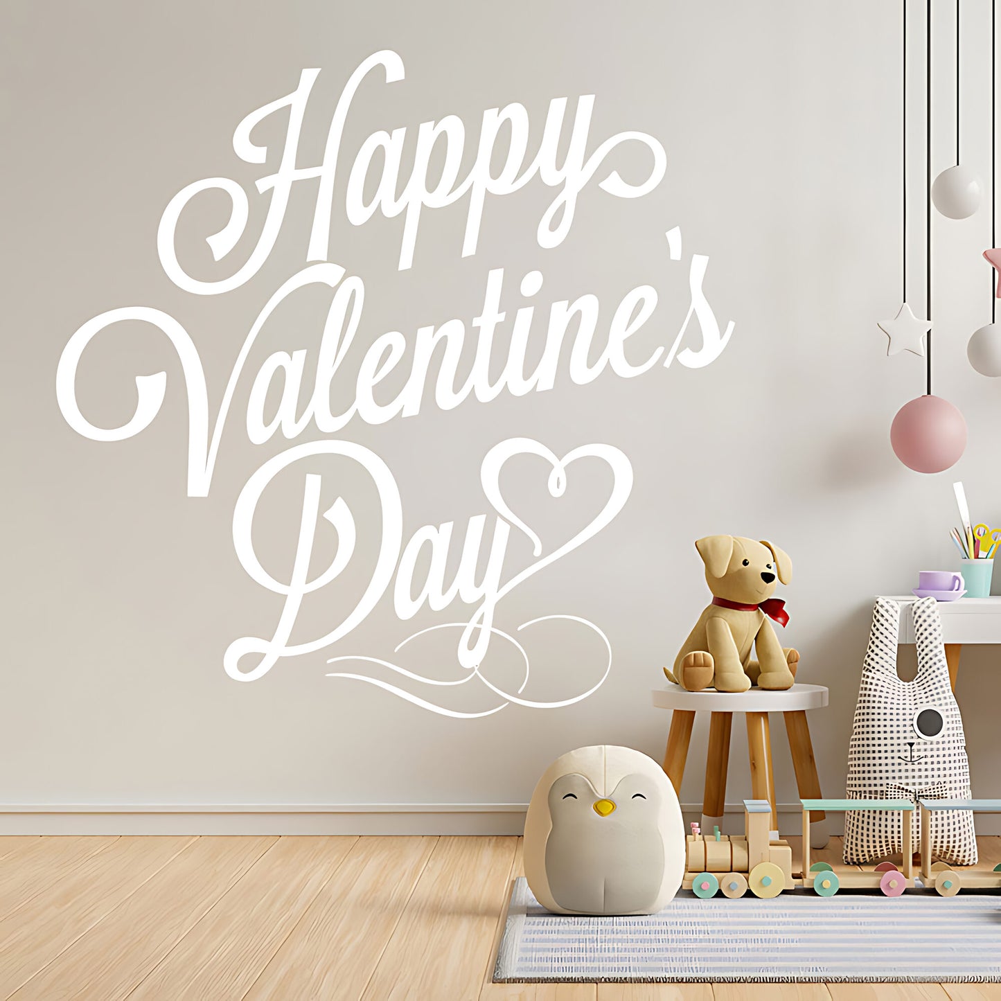 Happy Valentines Day Wall Sticker – Cursive Script Heart Decal
