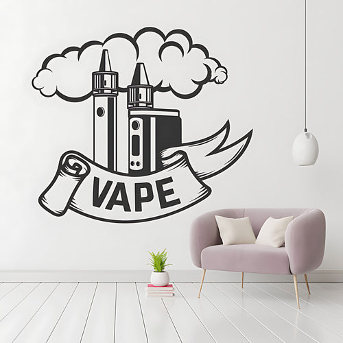 Vape Wall Sticker – Vape Device & Vapour Cloud Illustration Decal