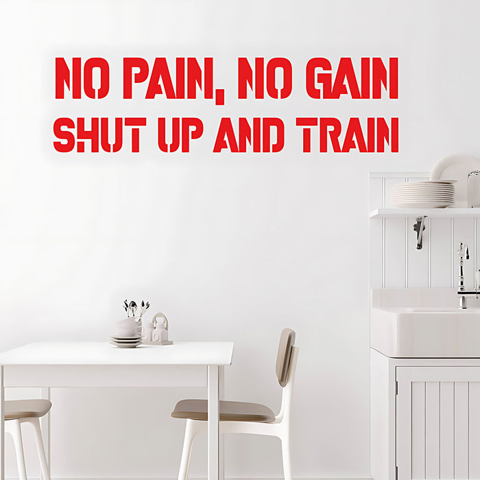 No Pain No Gain Gym Wall Art Sticker Motivational Fitness Decal Weight