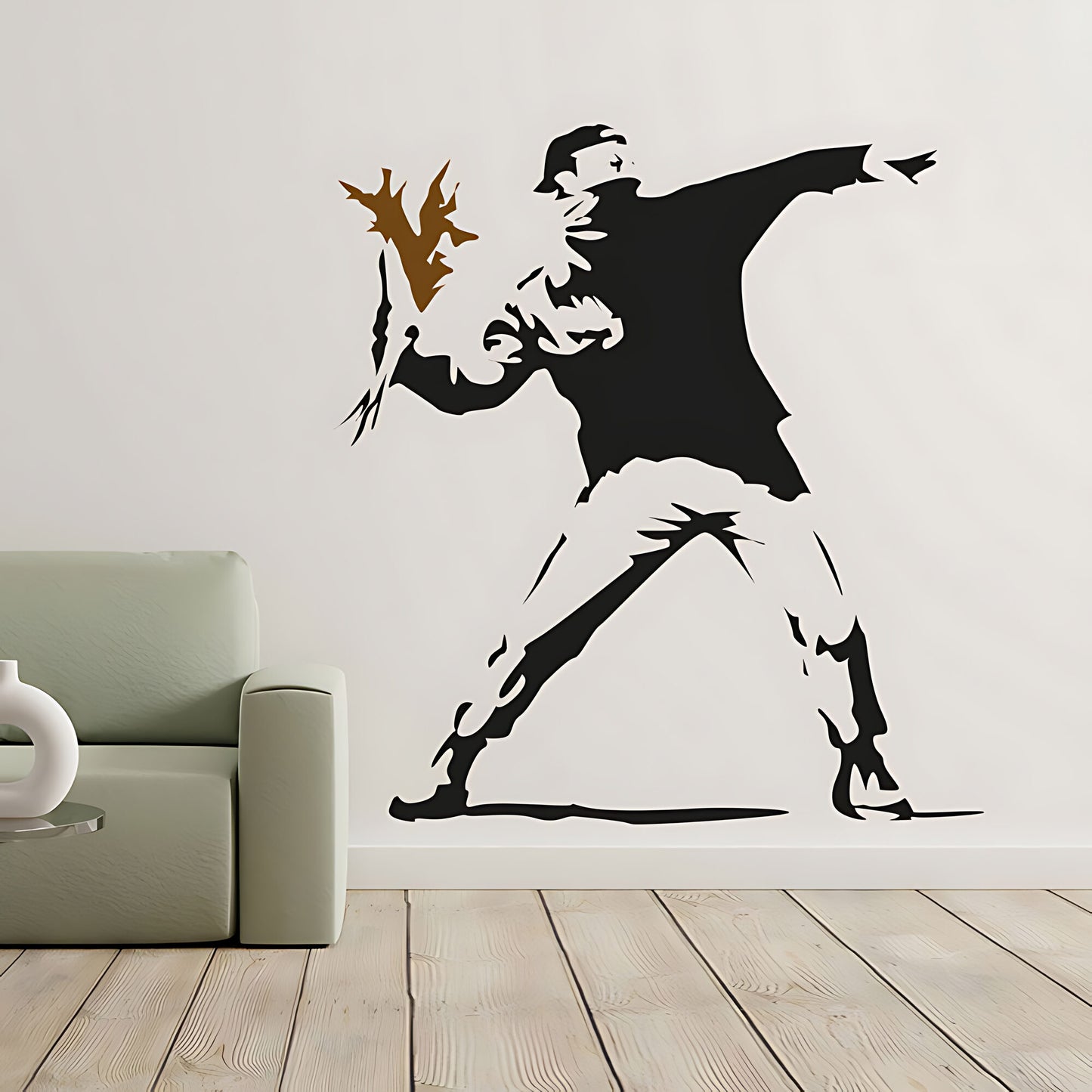 Banksy Hooligan Throwing Flowers Wall Sticker – Riot Art Decal