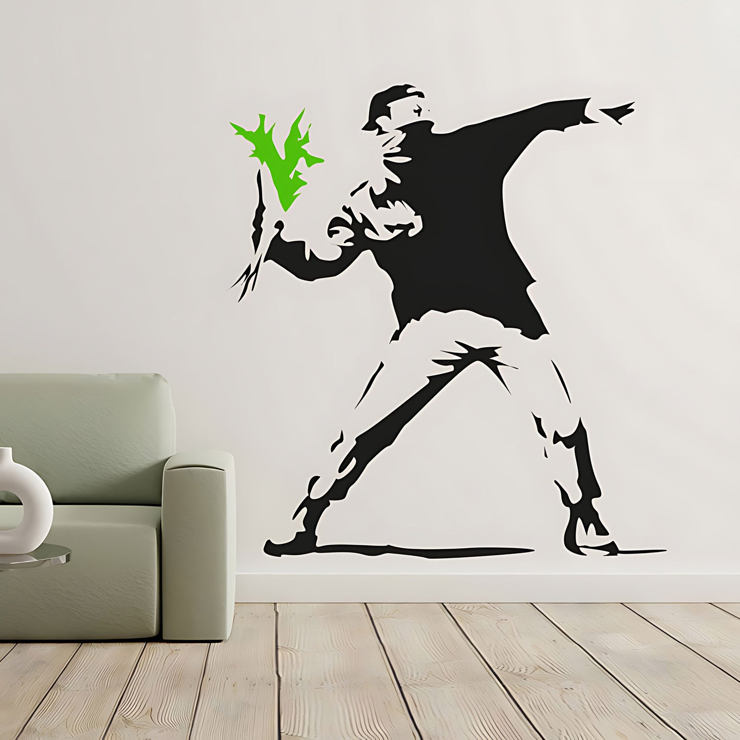 Banksy Hooligan Throwing Flowers Wall Sticker – Riot Art Decal