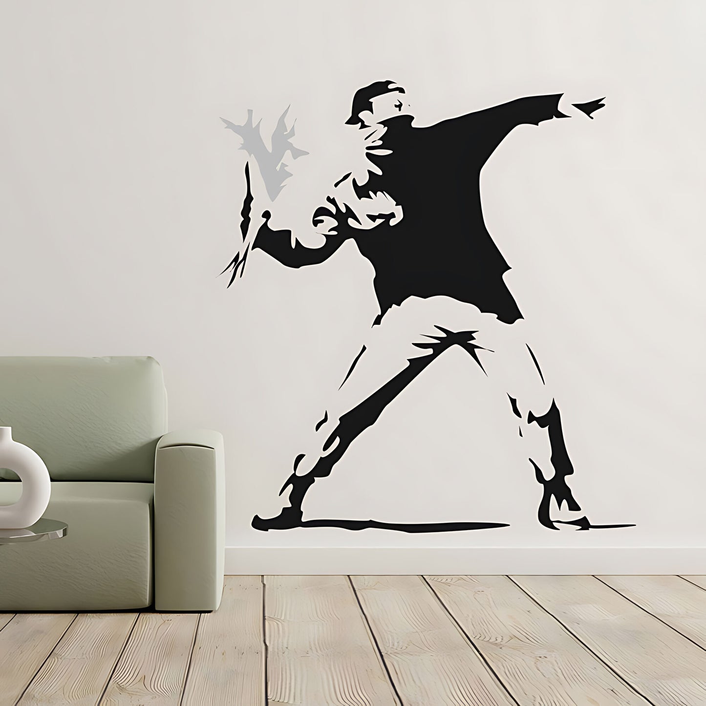 Banksy Hooligan Throwing Flowers Wall Sticker – Riot Art Decal