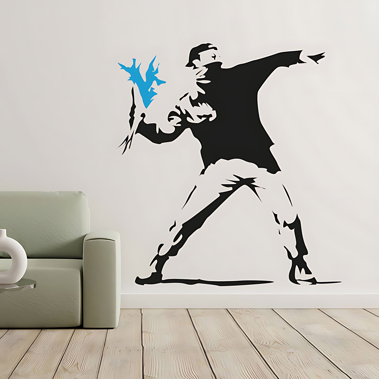 Banksy Hooligan Throwing Flowers Wall Sticker – Riot Art Decal