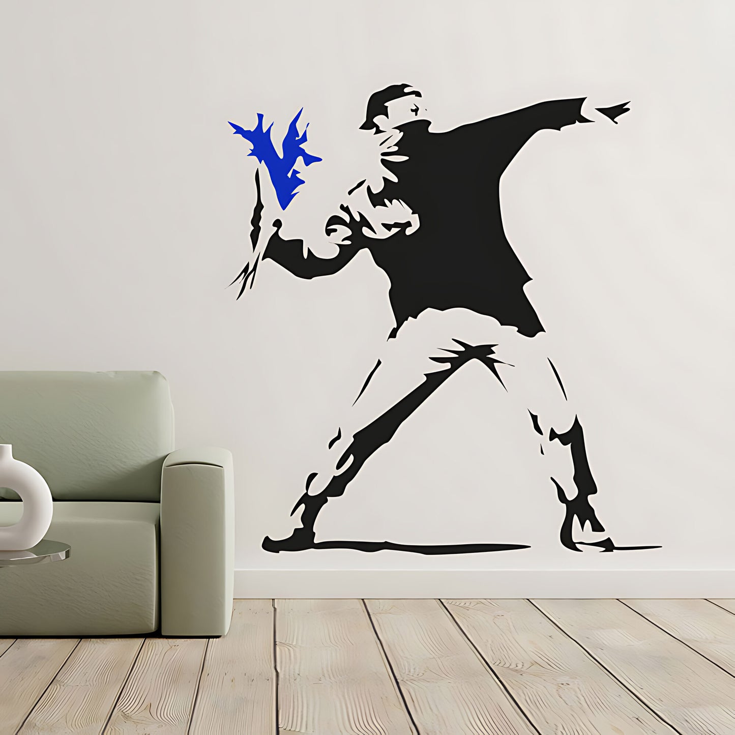 Banksy Hooligan Throwing Flowers Wall Sticker – Riot Art Decal