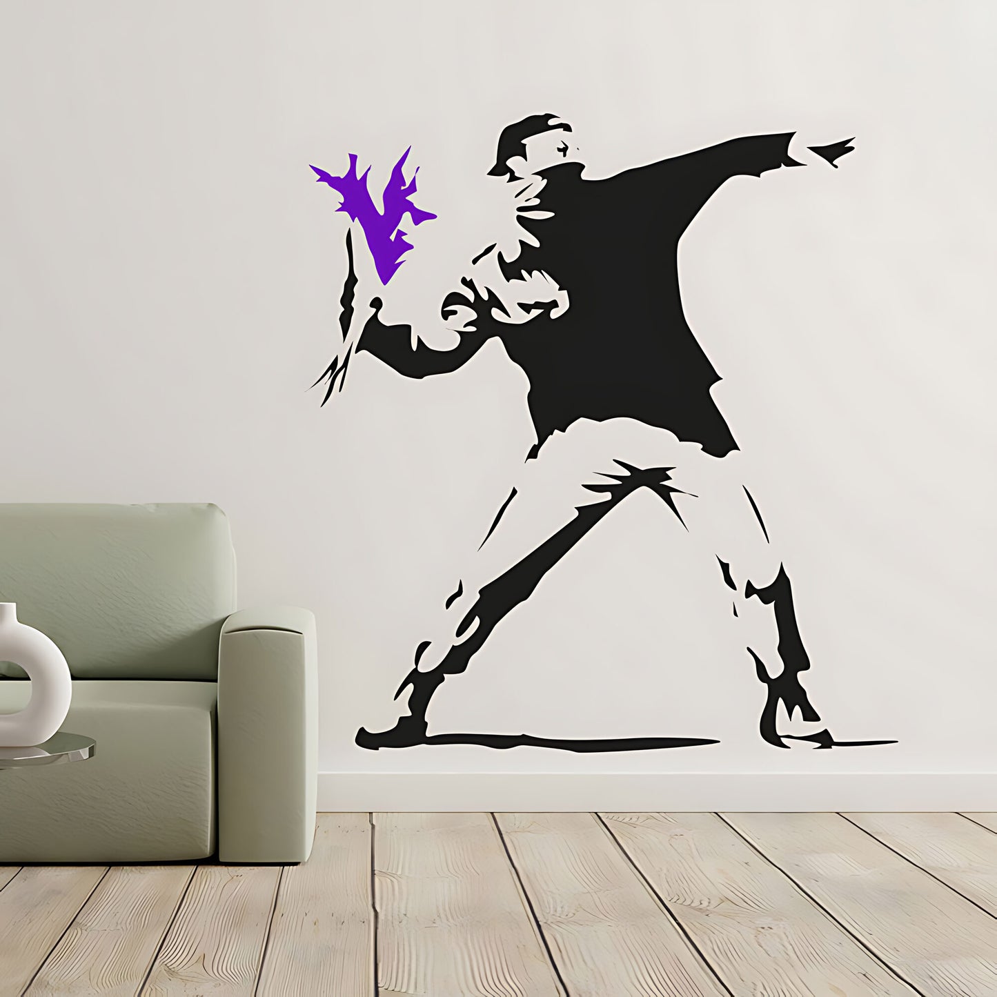 Banksy Hooligan Throwing Flowers Wall Sticker – Riot Art Decal