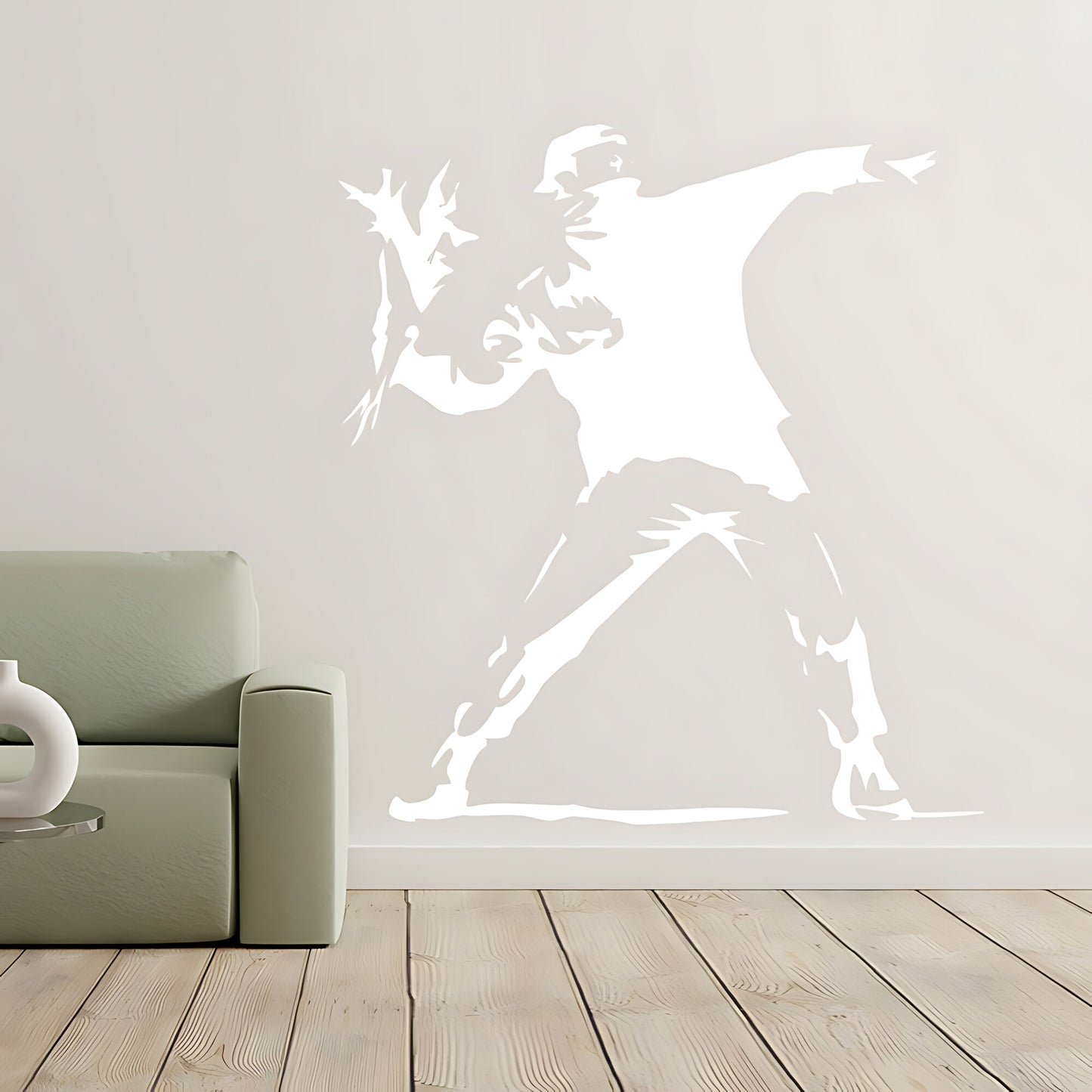 Banksy Hooligan Throwing Flowers Wall Sticker – Riot Art Decal