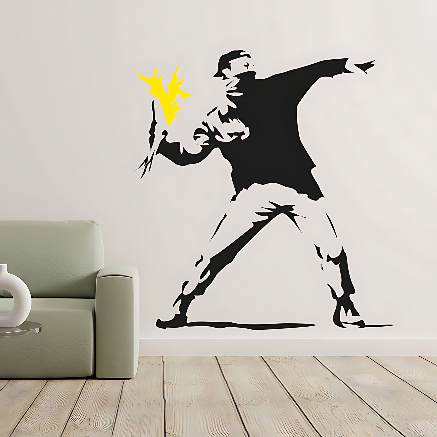 Banksy Hooligan Throwing Flowers Wall Sticker – Riot Art Decal
