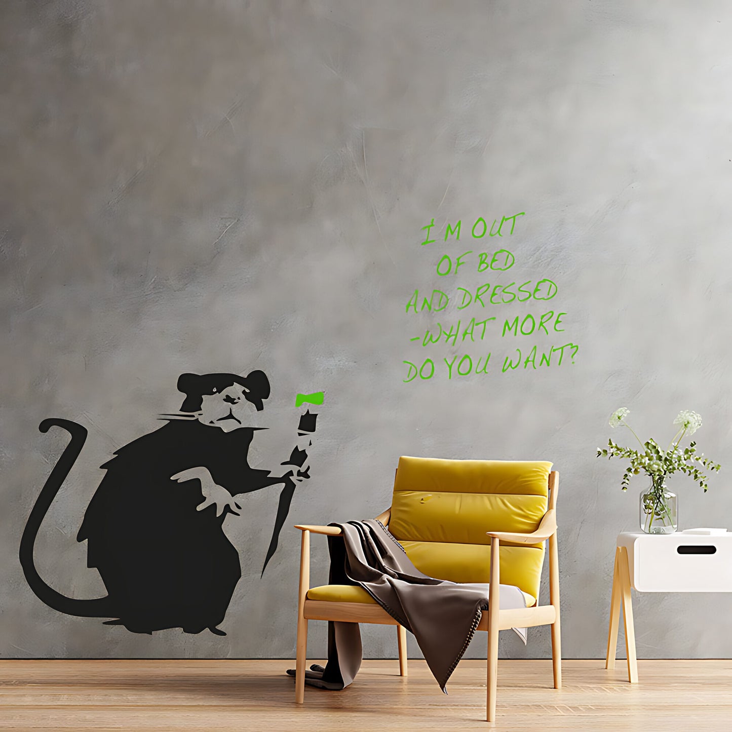 Banksy Out of Bed and Dressed Rat Wall Sticker – Graffiti Art Decal