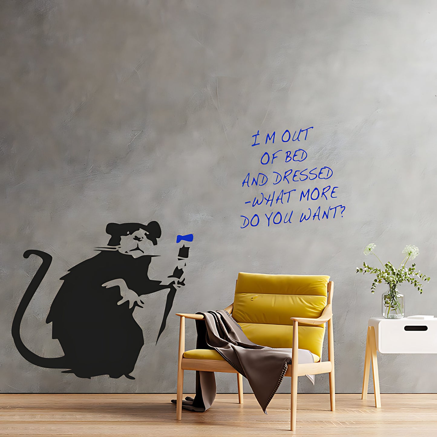 Banksy Out of Bed and Dressed Rat Wall Sticker – Graffiti Art Decal