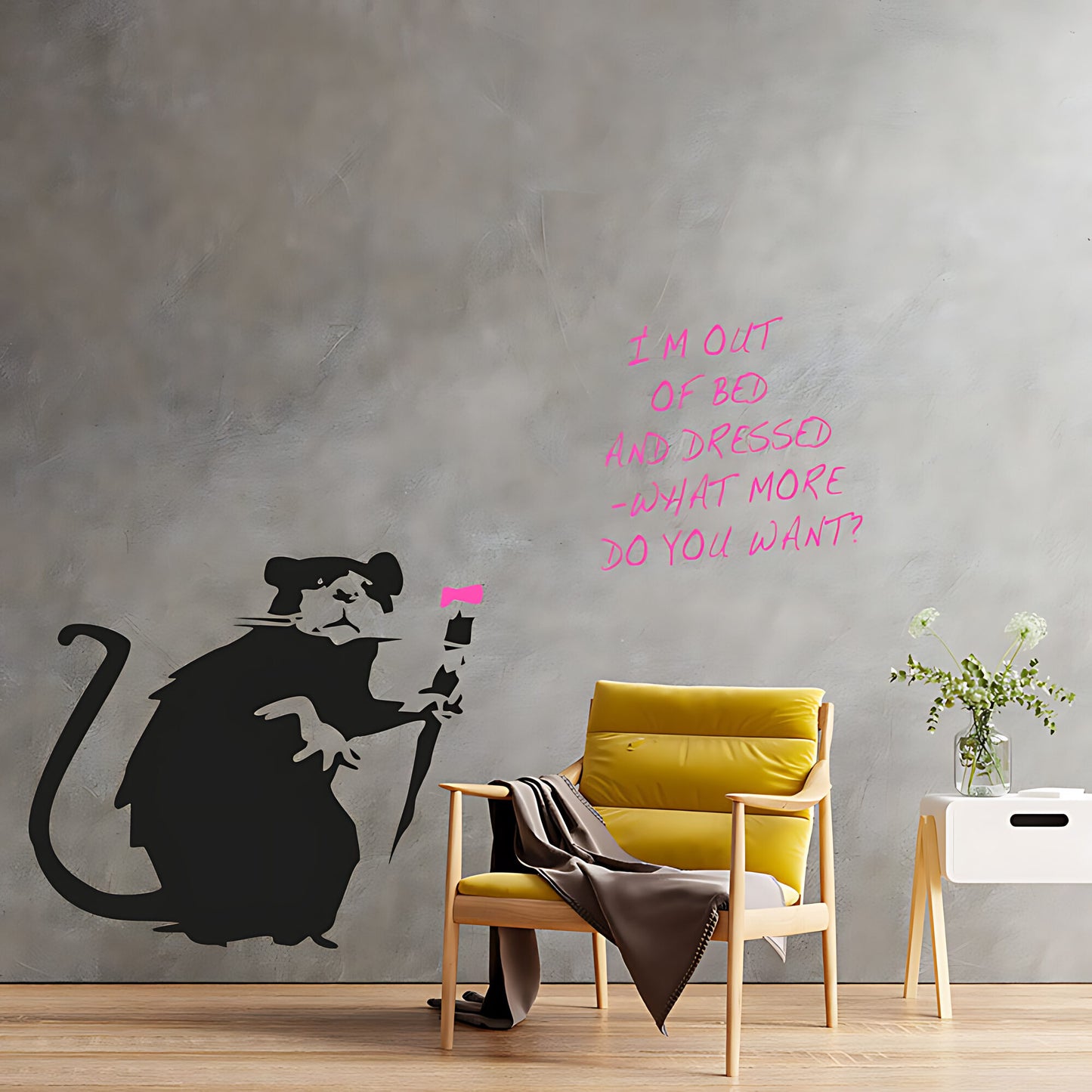 Banksy Out of Bed and Dressed Rat Wall Sticker – Graffiti Art Decal