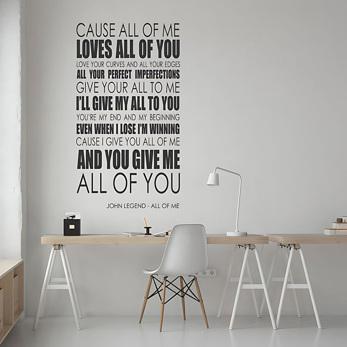 John Legend All of Me Song Lyrics Wall Sticker ‚Äì Loves All of You Music Decal