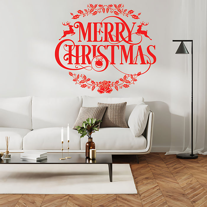 Merry Christmas Wall Sticker ‚Äì Reindeer Holly Bells Festive Home Decal