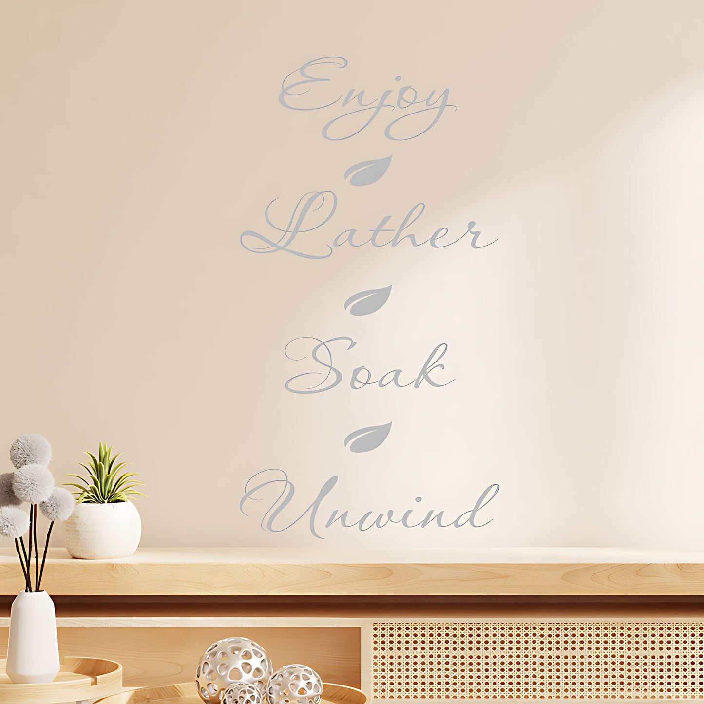Enjoy Lather Soak Unwind Bathroom Wall Sticker – Script Quote Decal