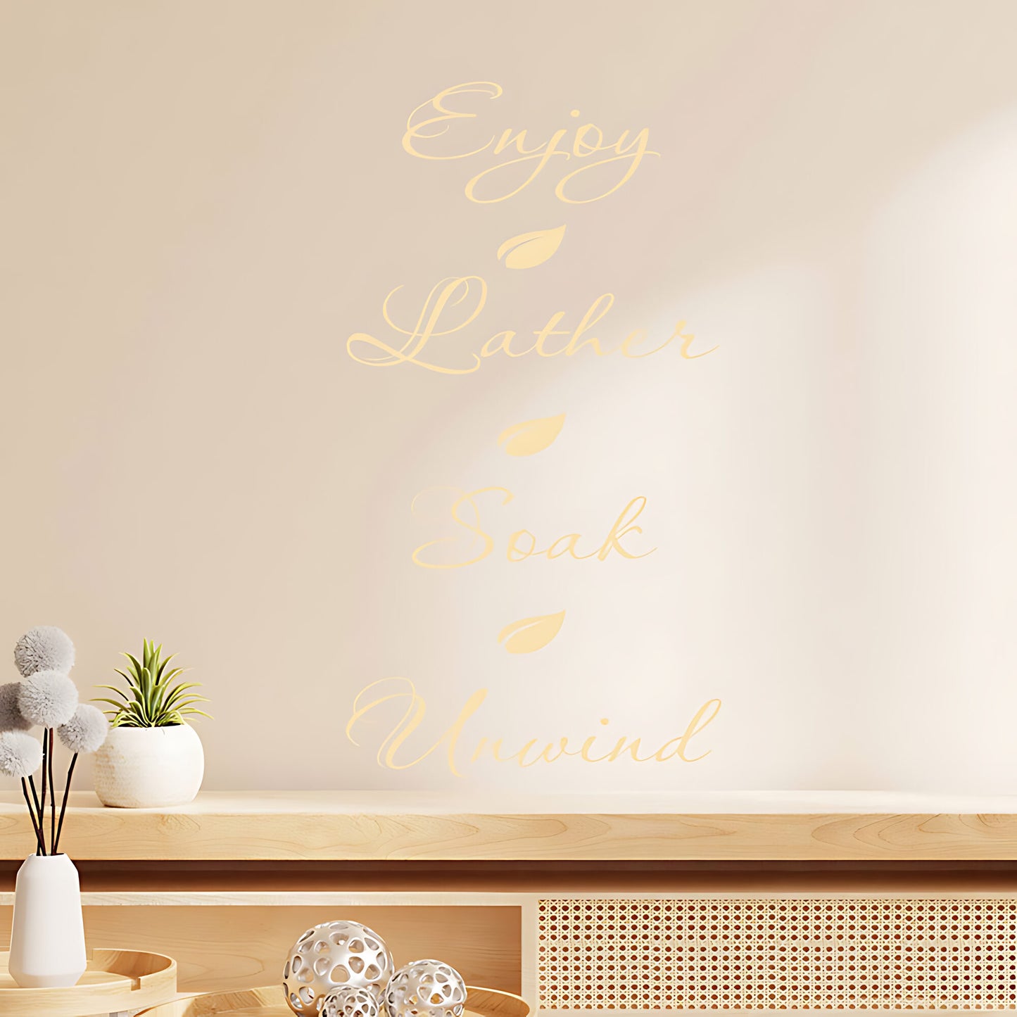 Enjoy Lather Soak Unwind Bathroom Wall Sticker – Script Quote Decal