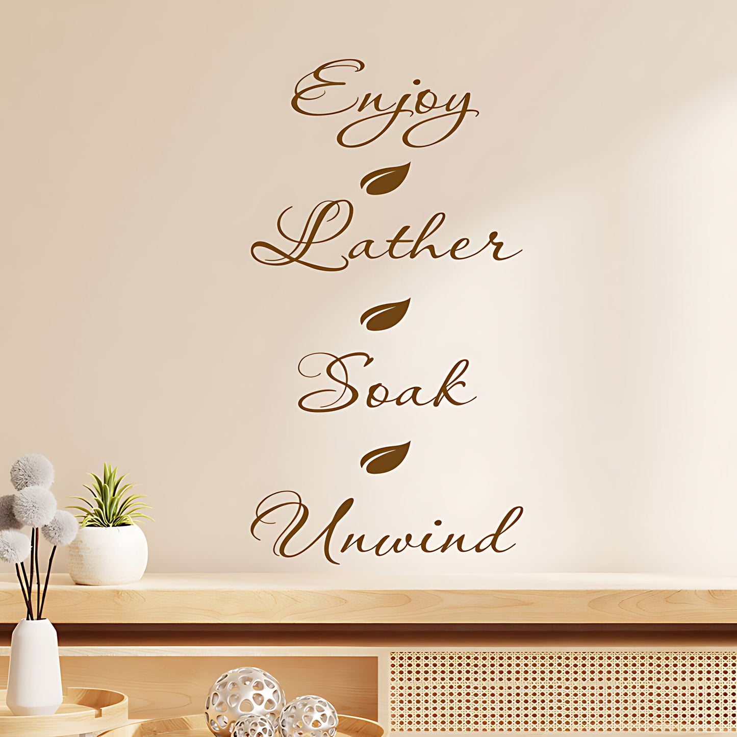 Enjoy Lather Soak Unwind Bathroom Wall Sticker – Script Quote Decal