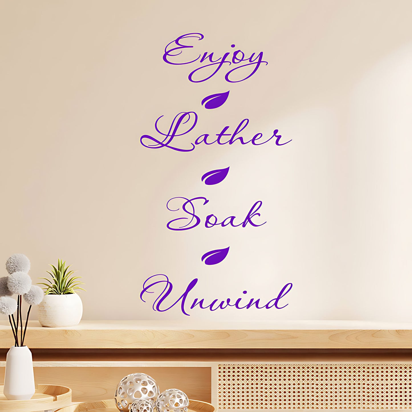 Enjoy Lather Soak Unwind Bathroom Wall Sticker – Script Quote Decal