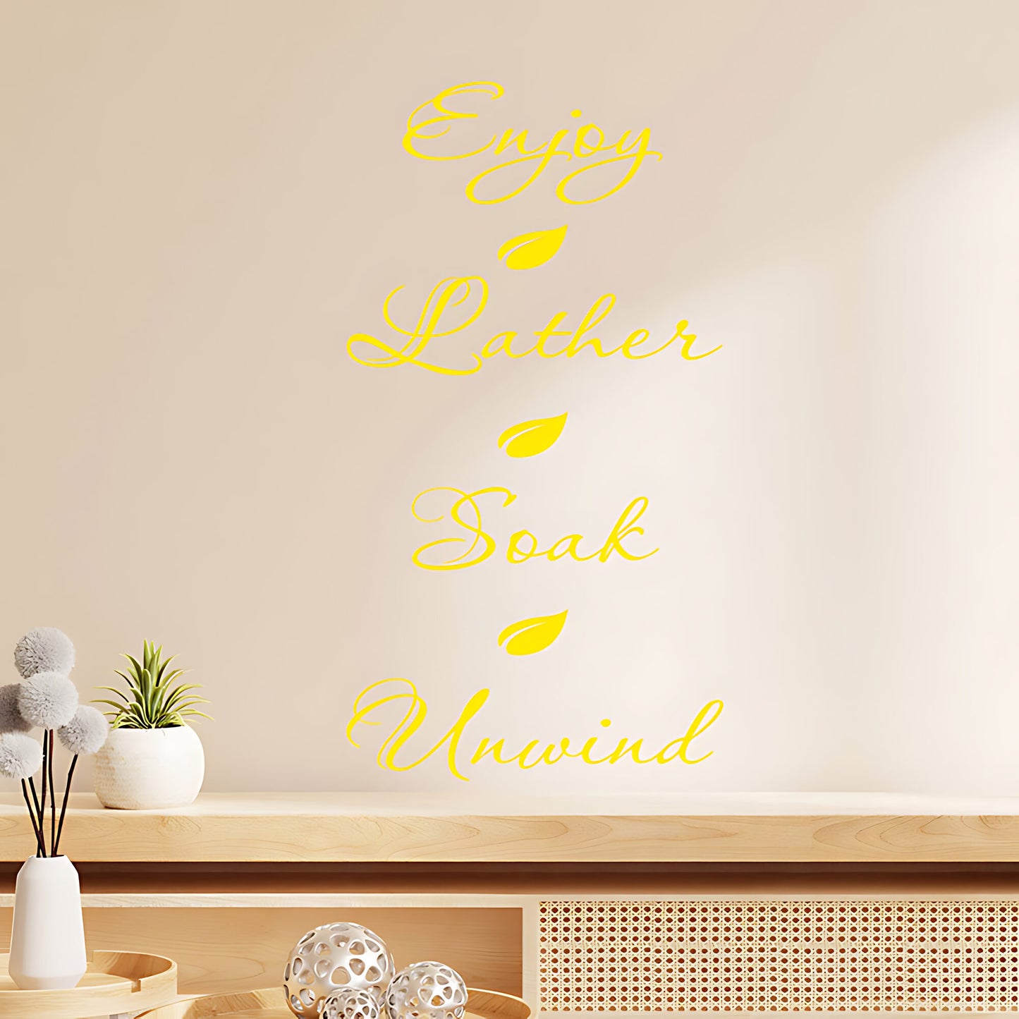 Enjoy Lather Soak Unwind Bathroom Wall Sticker – Script Quote Decal