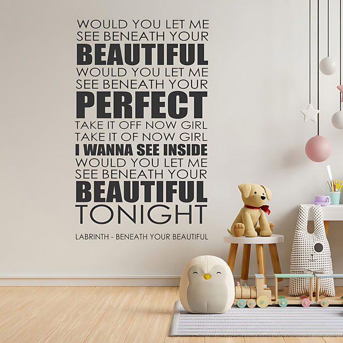 Labrinth Beneath Your Beautiful Lyrics Wall Sticker ‚Äì Music Quote Decal