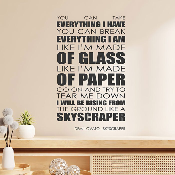 Demi Lovato Wall Art Sticker - Skyscraper Lyrics Music Quote