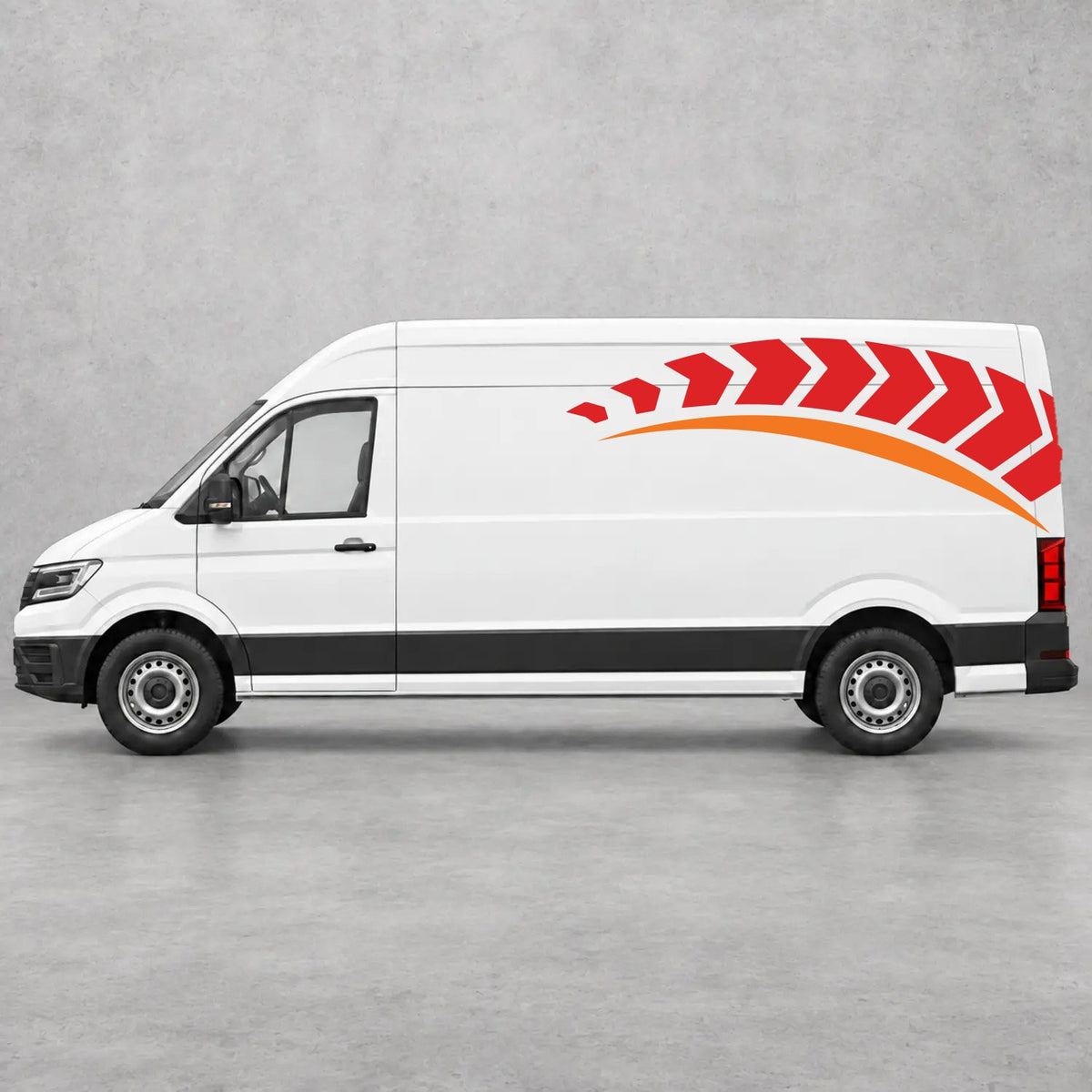 VW Crafter Chevron Track Side Graphics in Red & Orange
