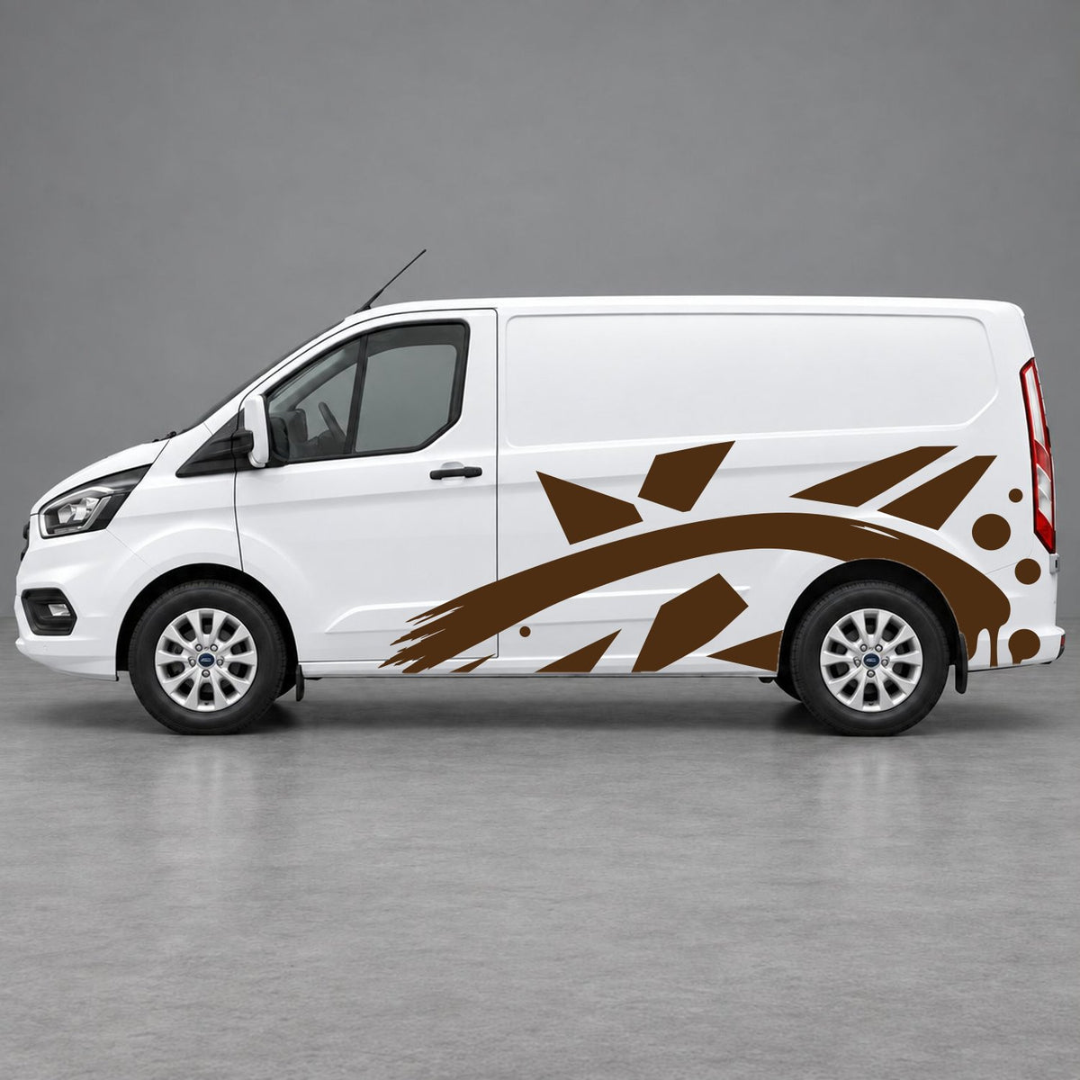 Ford Transit Custom Abstract Geometric Splash Side Graphics in Brown & Brown