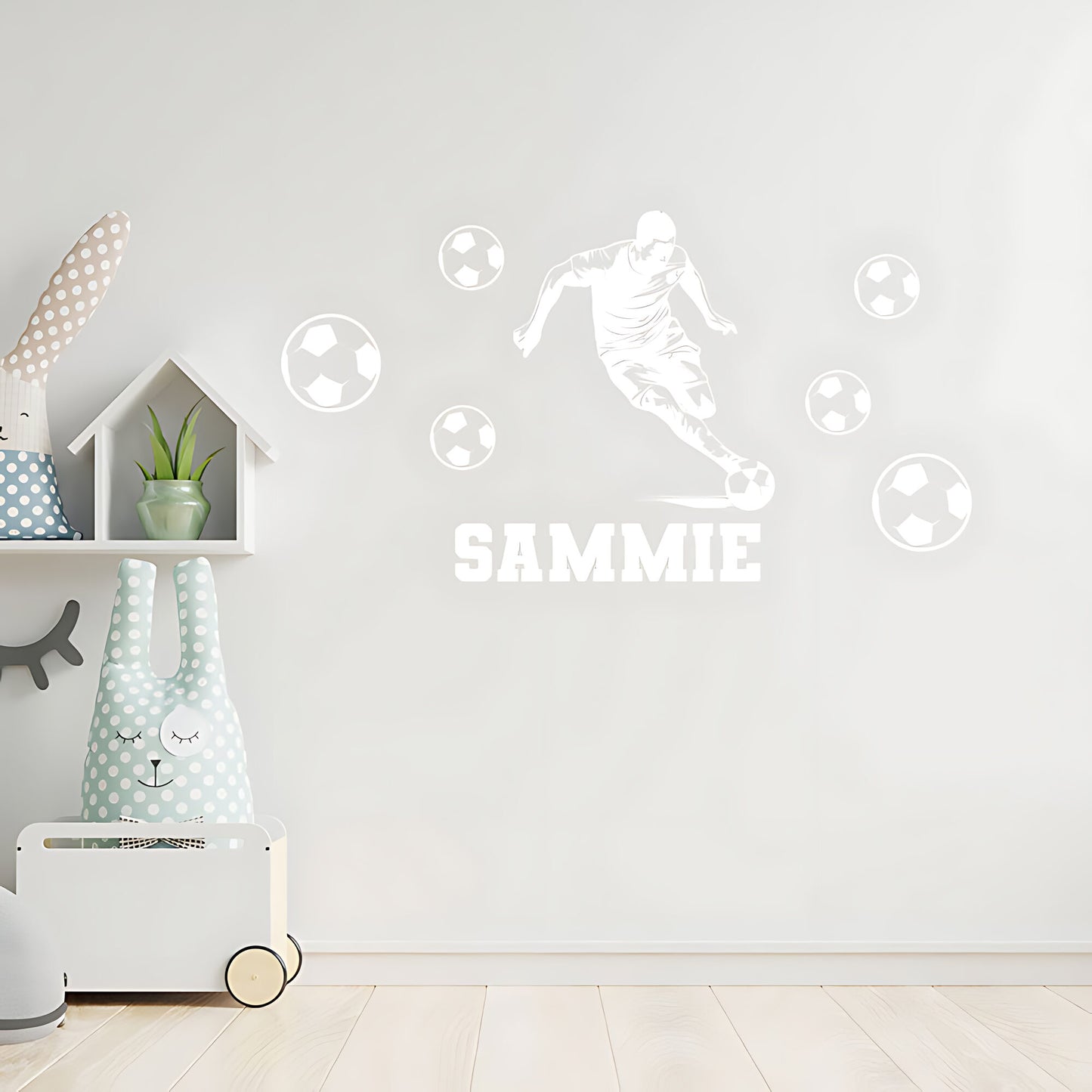 Bespoke Football Wall Sticker – Kids Player Silhouette with Name & Balls