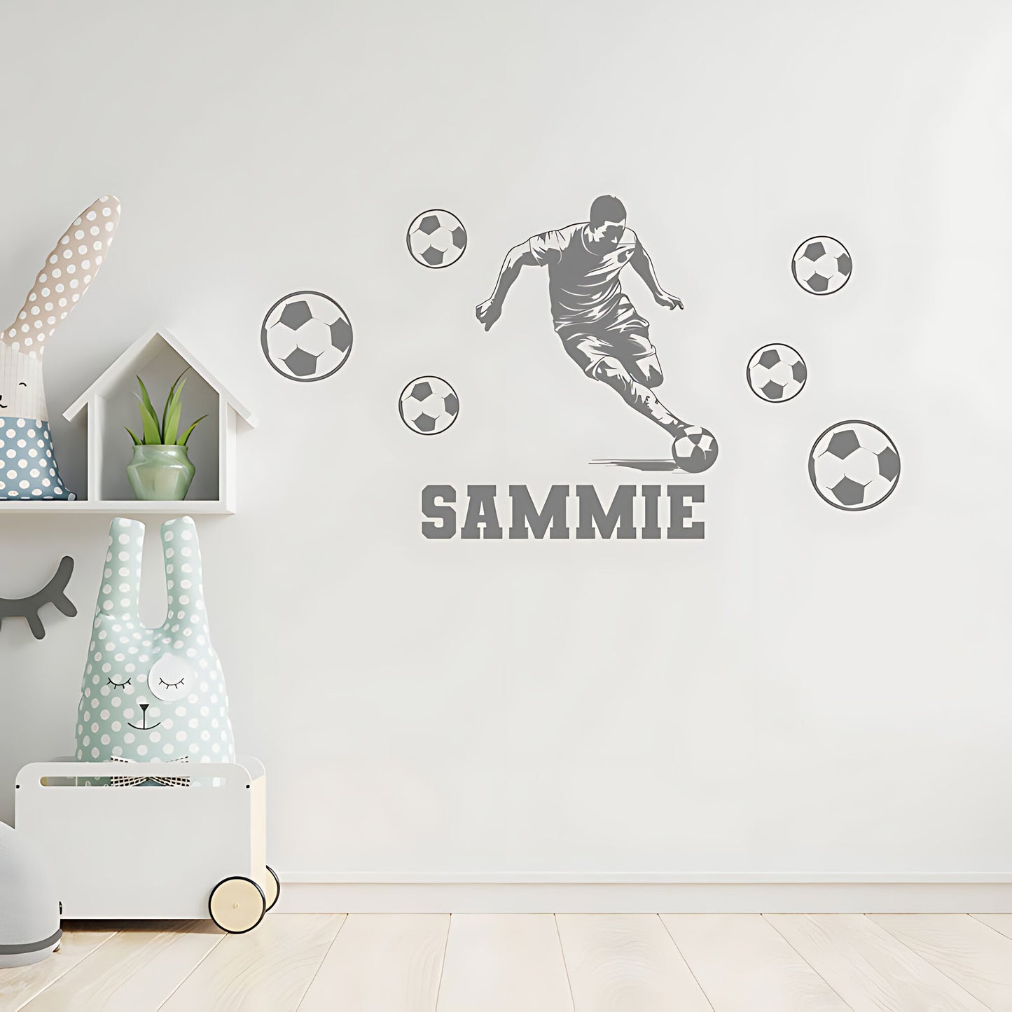Bespoke Football Wall Sticker – Kids Player Silhouette with Name & Balls