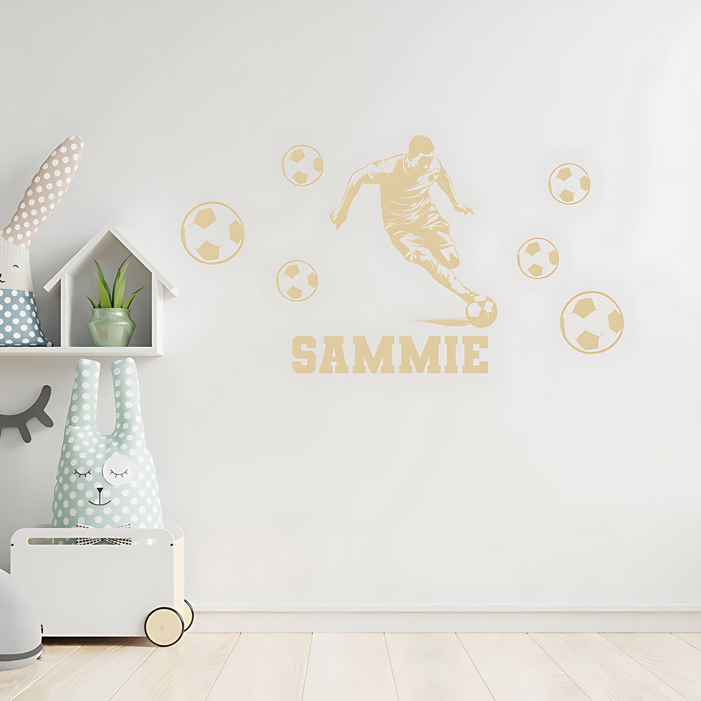 Bespoke Football Wall Sticker – Kids Player Silhouette with Name & Balls